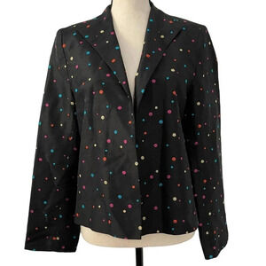 Silkland Womens Medium Black Multicolor Polka Dot Silk Blazer Jacket Long Sleeve